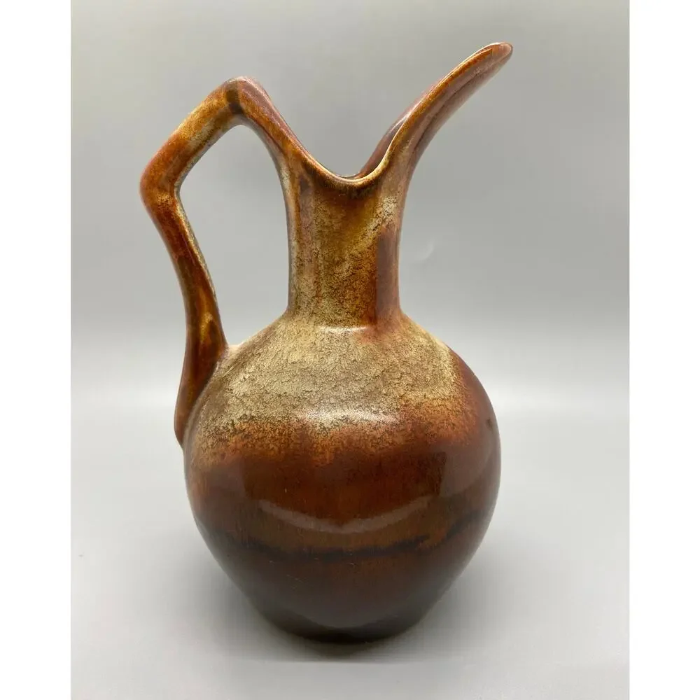 Vintage Dryden Art Pottery Brown Drip Glaze Small Pitcher